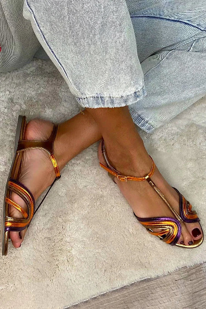 NERINA | Low multi-strap sandals with elegant metallic details