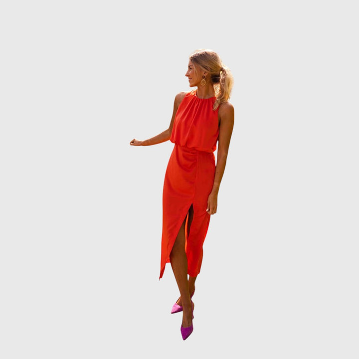 Sally - Halter Slit Midi Dress