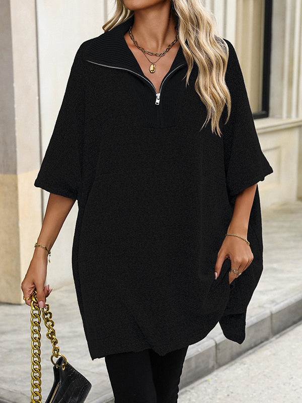 Olivia | Zip Collar Knit Sweater Poncho