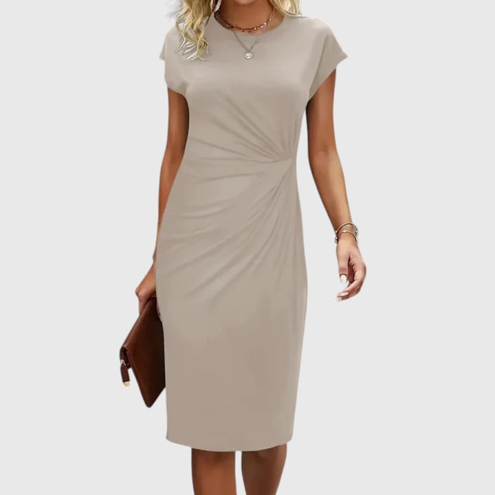Leah - Short sleeve formal midi dress for women