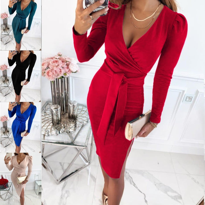 Caitlyn - Stylish V-Neck Tie Straps Midi Dress