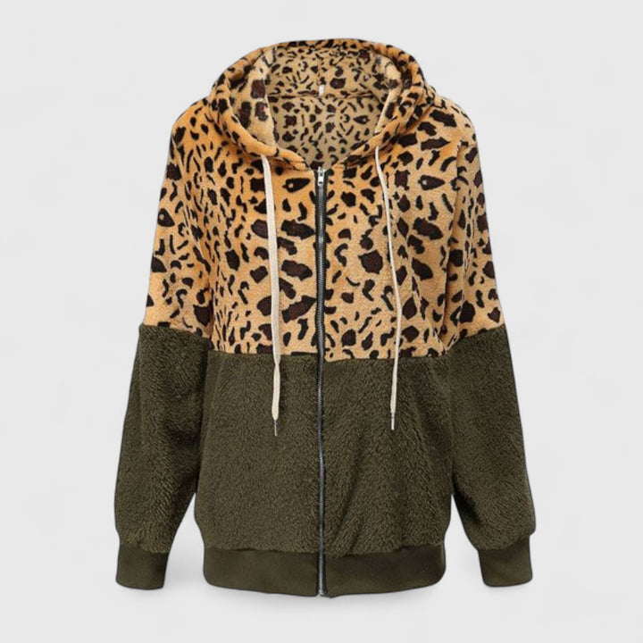 Lea - Fleece Hoodie with Leopard Design