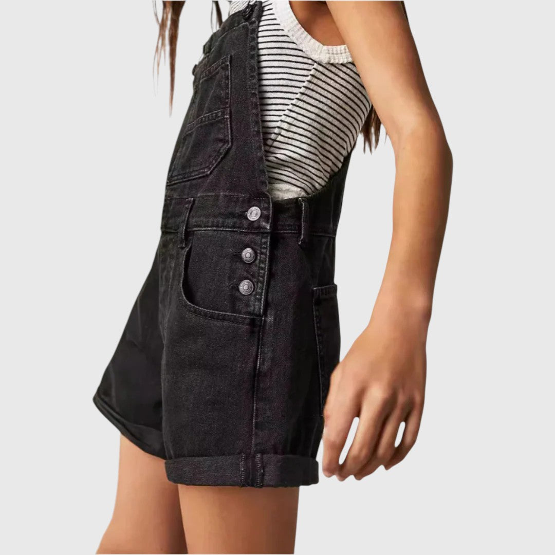 Rina - Vintage Adjustable Denim Overall Shorts