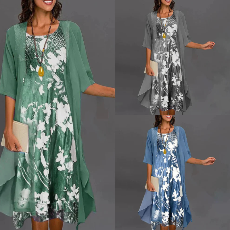 Jenny - Ladies dress with floral pattern and blazer