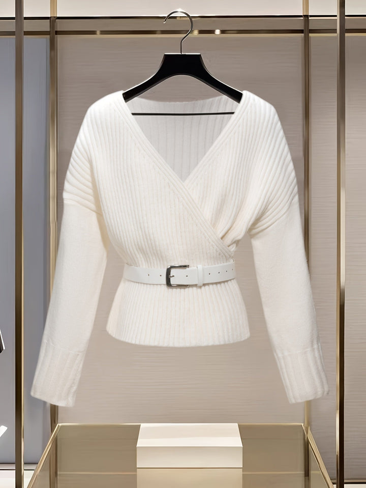 Elara | Slim Fit Belted V-Neck Cardigan