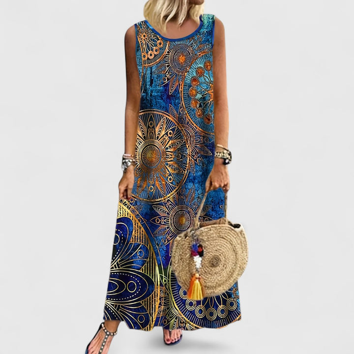 Fenne - Sleeveless Print Tummy Covering Maxi Dress