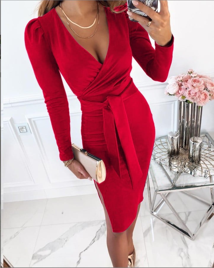 Caitlyn - Stylish V-Neck Tie Straps Midi Dress