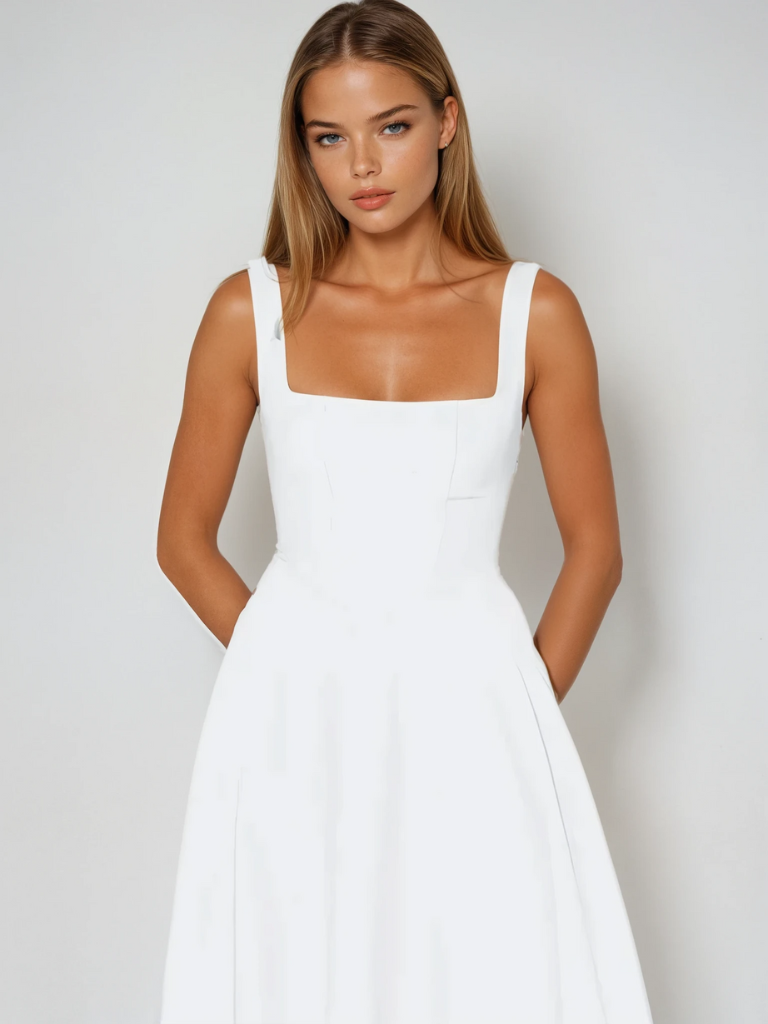 Trinity - Elegant Solid Sleeveless A-Line Midi Dress