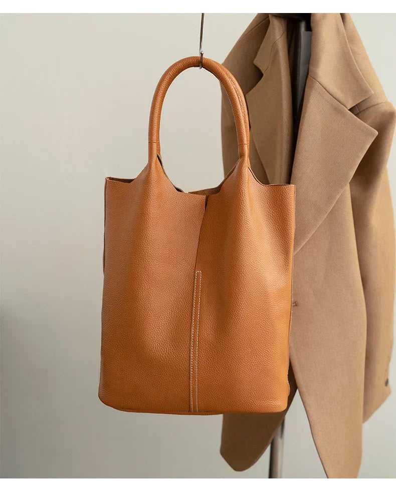 Light blue bucket bag with a luxurious leather look