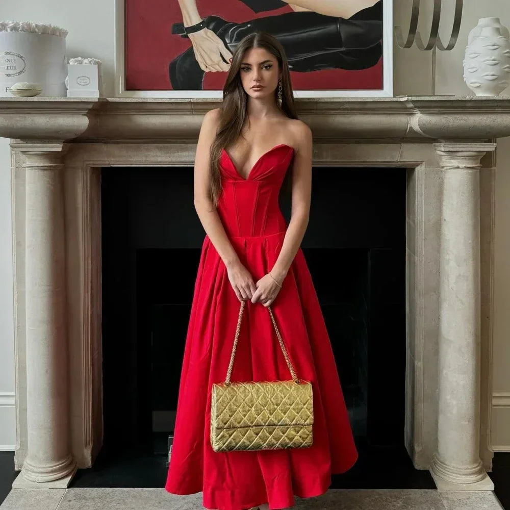 Rafaela - Sleek Strapless Pleated Midi Dress