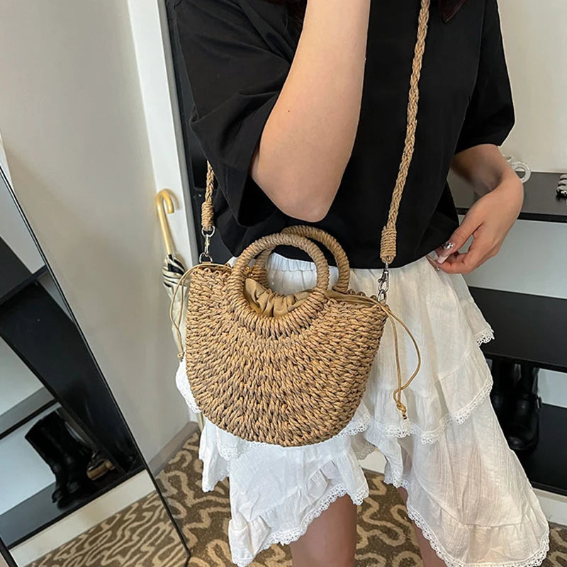 Handwoven Straw Crossbody Shoulder Bag