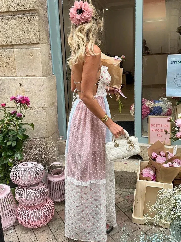 Cyrille - Elegant Strappy Patchwork Maxi Dress