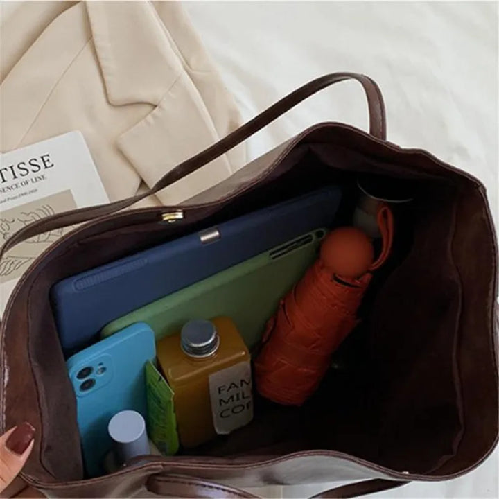 Elegant brown leather-look tote bag