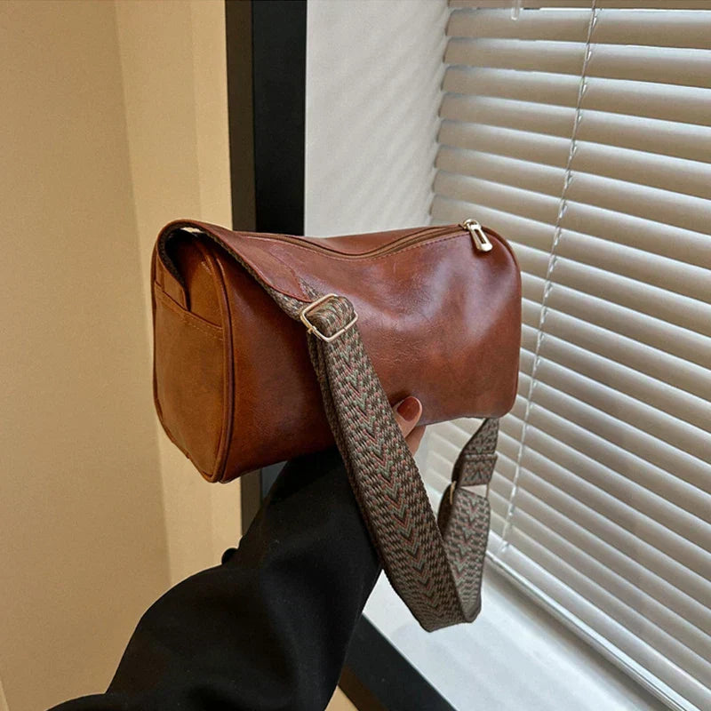 Trine™ | Vintage Leather Crossbody Bag with Woven Adjustable Strap