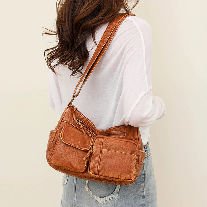 Lykke™ | Vintage Leather Shoulder Bag with Multiple Pockets
