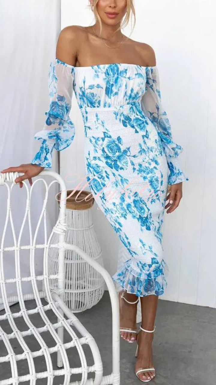 Dahlia - Stunning Off Shoulder Midi Dress