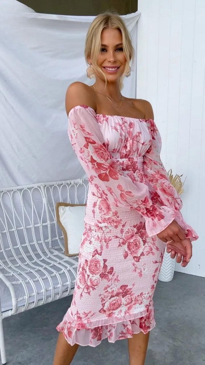 Dahlia - Stunning Off Shoulder Midi Dress