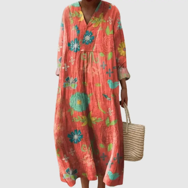 Lottie | Coral Meadow Long Sleeve Dress