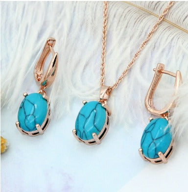 Vintage earrings + necklace with turquoise stone