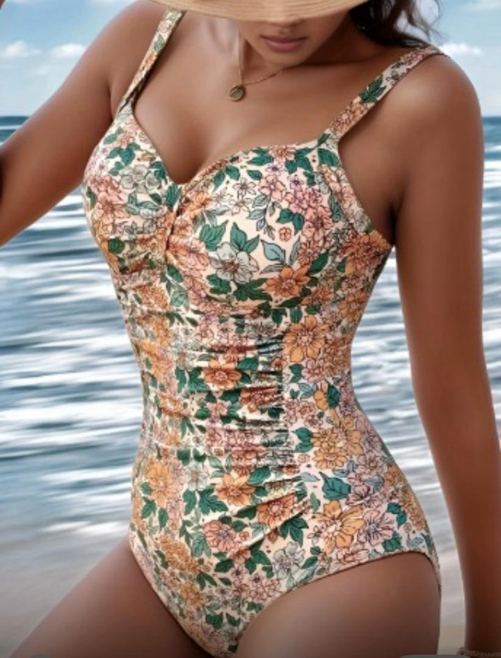 Evelyn - Floral Print Halter Neck Swimsuit