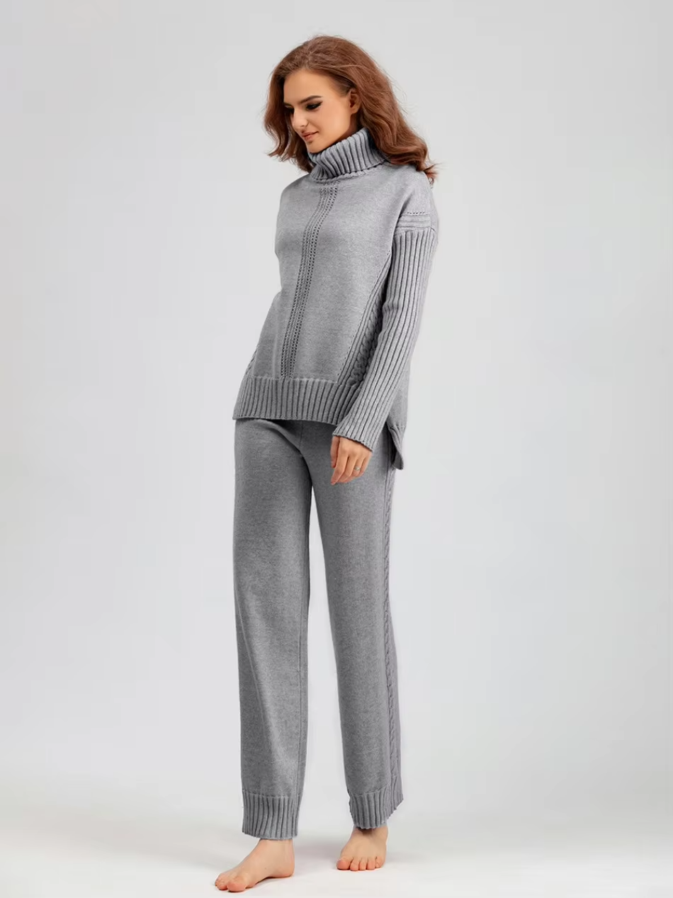 Scarlett | Chic High-Neck Knit Sweater & Loose Trousers Set