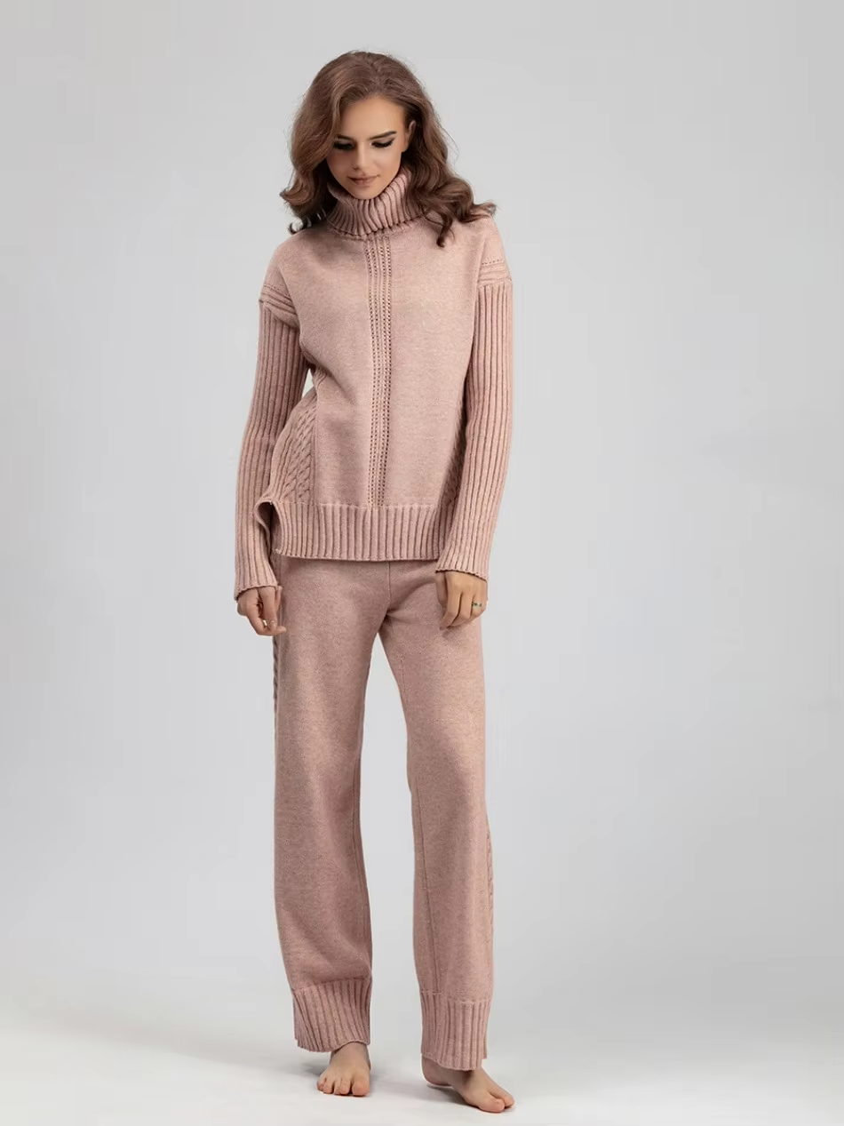 Scarlett | Chic High-Neck Knit Sweater & Loose Trousers Set