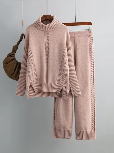 Scarlett | Chic High-Neck Knit Sweater & Loose Trousers Set