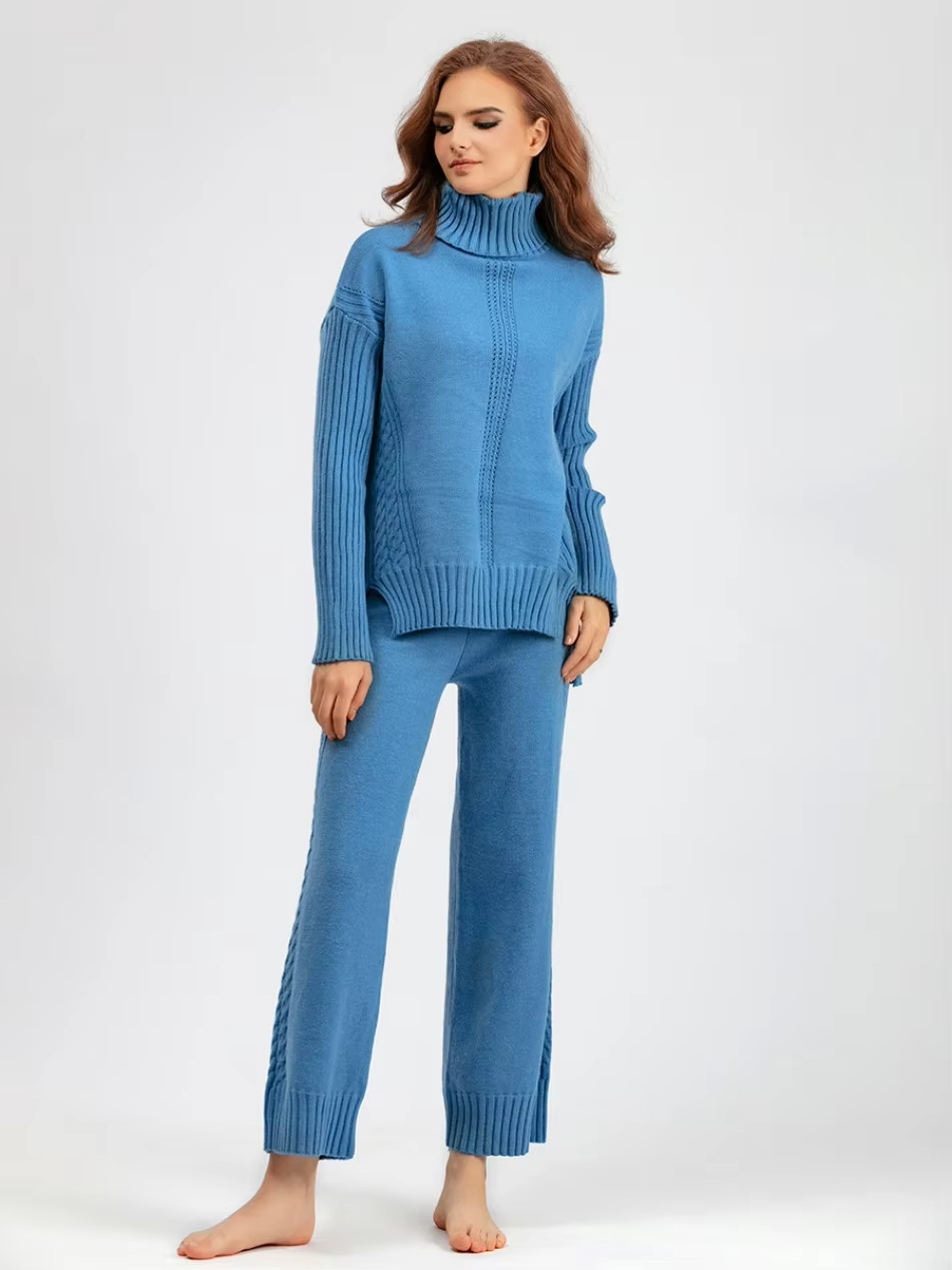 Scarlett | Chic High-Neck Knit Sweater & Loose Trousers Set