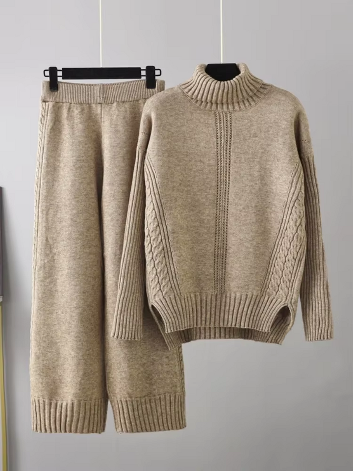 Scarlett | Chic High-Neck Knit Sweater & Loose Trousers Set