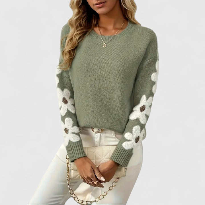 Silke - Soft Knit Sweater with Floral Design