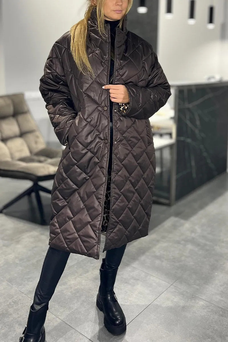 Mary – Quilted Mid-Length Coat with Leopard Lining